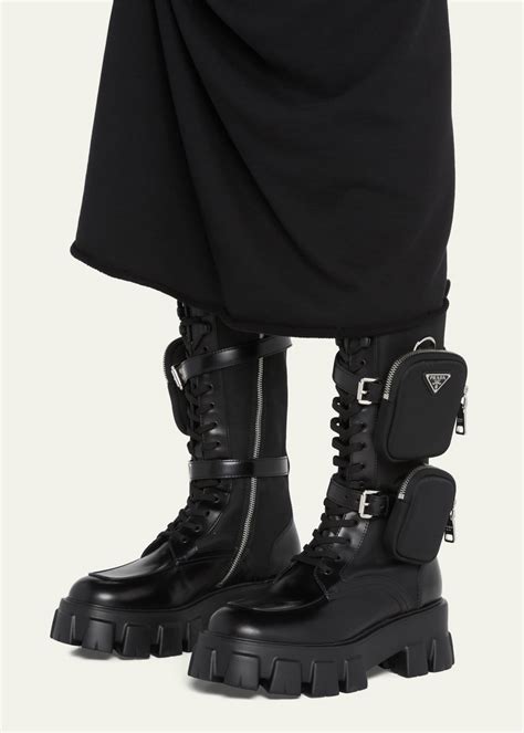 prada woven thigh high boot|Prada combat boots with pouches.